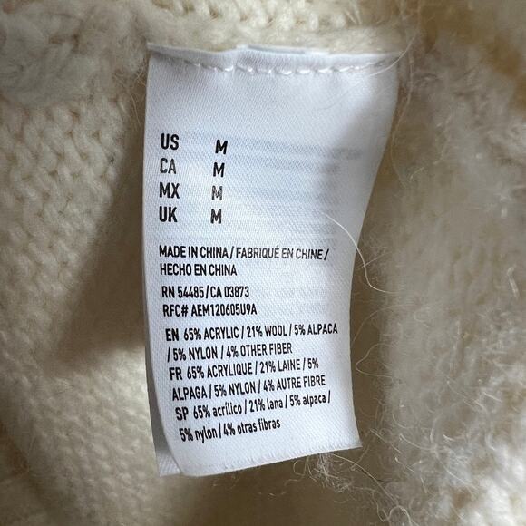American Eagle AE Wool Blend Turtleneck Fishermancore Cream Sweater Women Medium - Picture 4 of 7